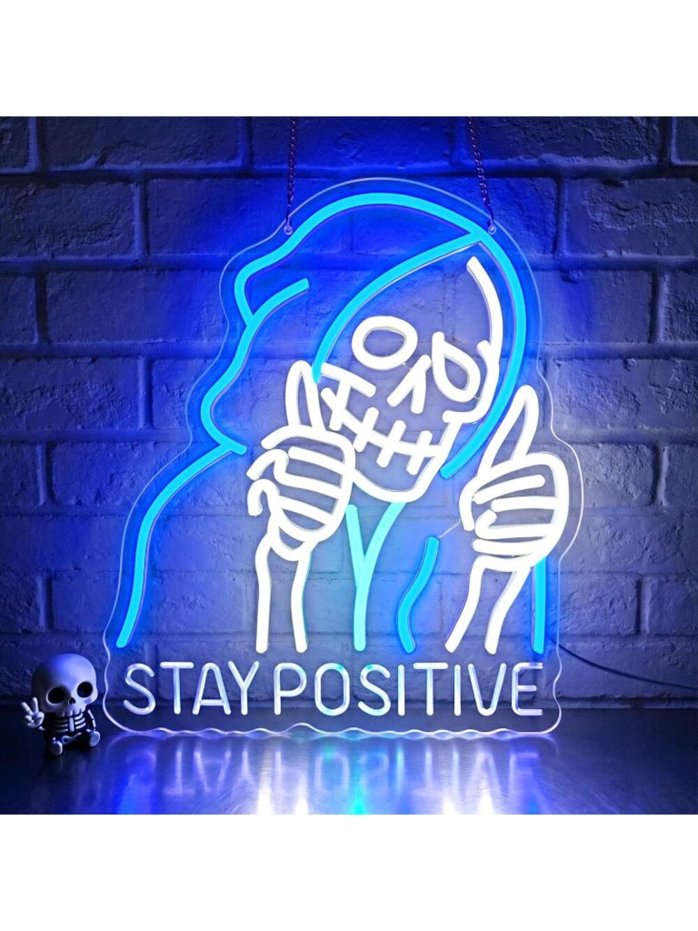 Stay Positive Skeleton‌ Thumbsup Neon Sign Blue White Acrylic Stay Positive Neon